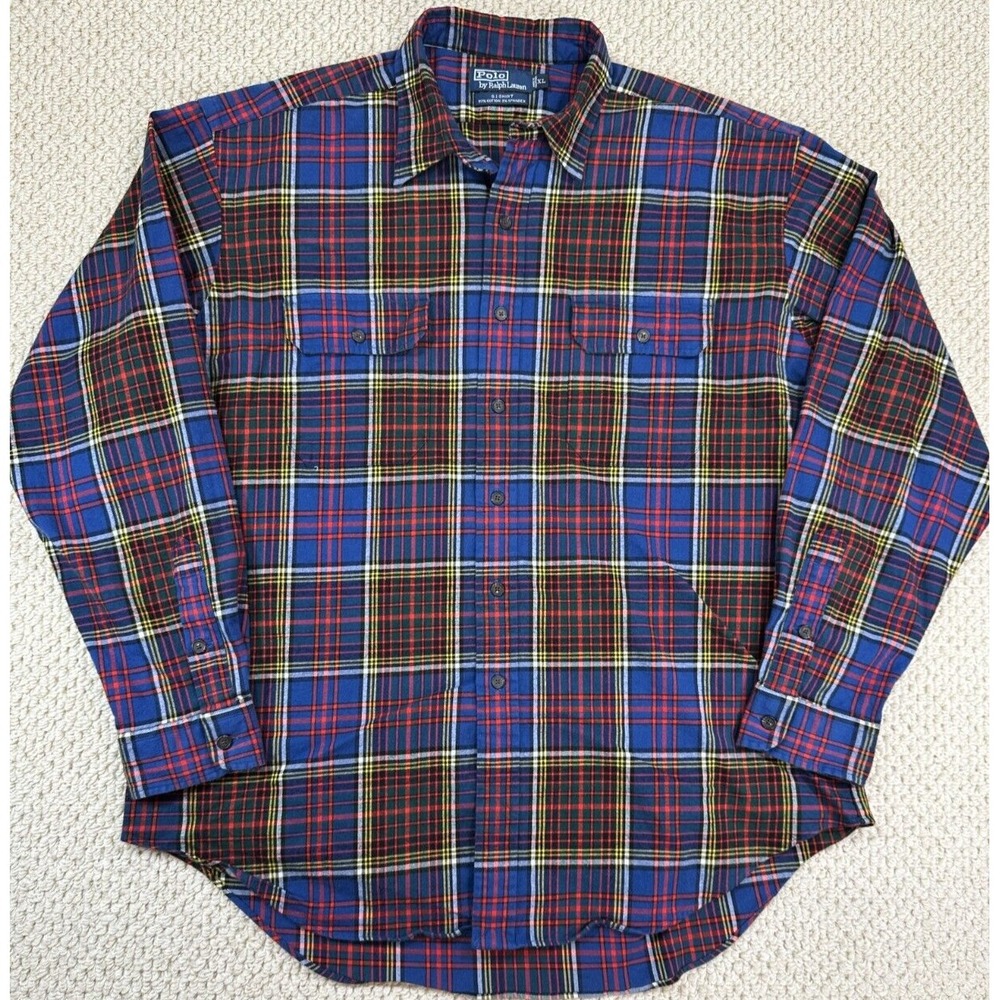 Vtg Polo Ralph Lauren GI Shirt Mens XL Multi-Color Plaid Relax Fit L/S Button Up